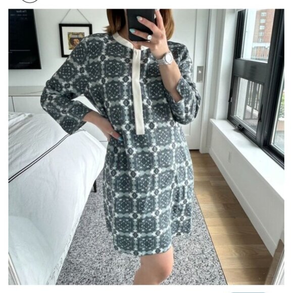J. Crew Factory Size 8 Polyester Gray White Shift Dress Geometric Abstract - Picture 1 of 11